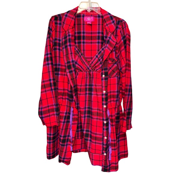 Victorias Secret 2pc M Flannel Babydoll Dress & Night Shirt Lounge‎ Leisure Y2K - Picture 3 of 11